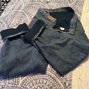 VTG LL BEAN Mens Fleece Lined Denim Jeans Medium Blue Size 42x30